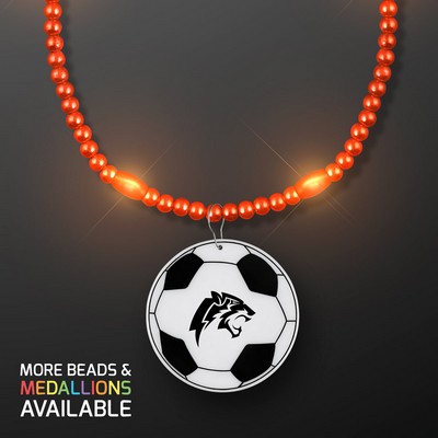 Orange LED Bead Necklace with Soccer Ball Medallion - Domestic Imprint