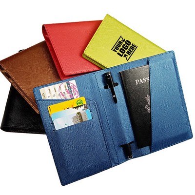 Pu Leather Passport Holder Travel Wallet With Pen Slot