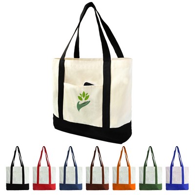 11oz Cotton Canvas Boat Tote, Color Contrasting Handle