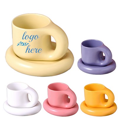 Ceramic Coffee Chubby Mug Saucer Set