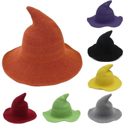 Knitted Wool Wizard Hat with Peak for Halloween Festivities