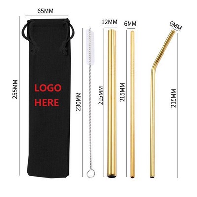 Stainless Steel Drinking Straw Set With Velvet Bag