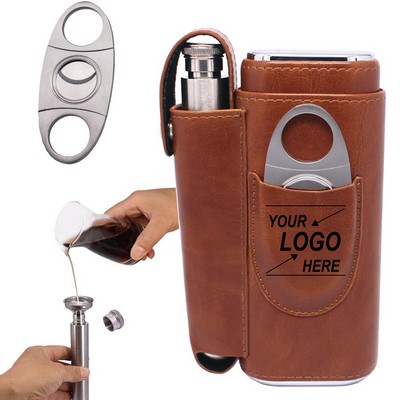 Cigar Holder with Flask and Cutter Set