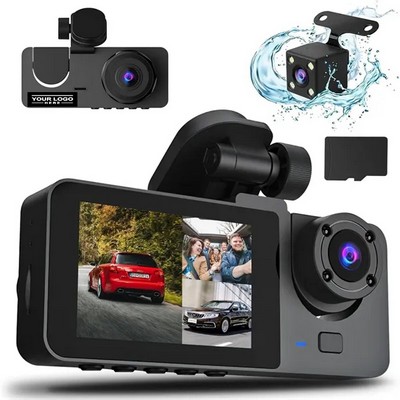 Triple Lens Dash Cam with Front Rear and Interior Recording