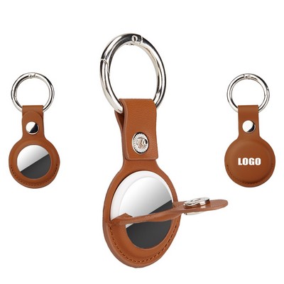 Stylish PU Leather Airtag HolderKey Ring with Loop Closure