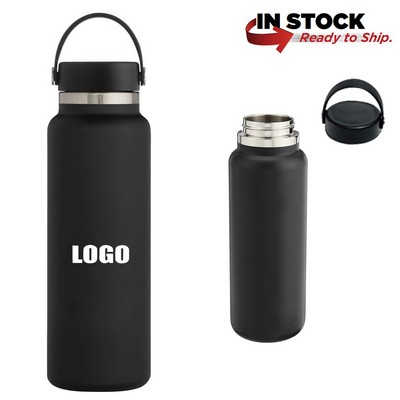 40 Oz Stainless Steel Flask Water Bottle with Leakproof Handle Lid Double-Wall Insulation