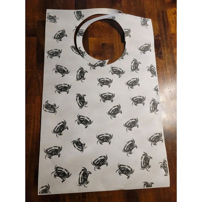 Stock "All Over Print Crab" Design Poly Backed Paper Bibs w/Ties Minimum 25 bibs