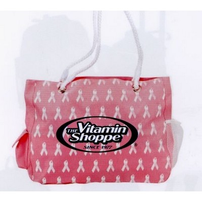 Cancer Ribbon Rope Handle Tote Bag