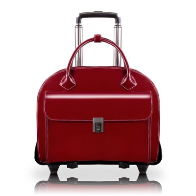 GLEN ELLYN | 15" Red Leather Detachable-Wheeled Laptop Case | McKleinUSA