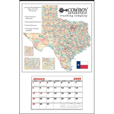 Large Texas State Map Full Apron Calendar