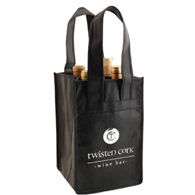 Black 4 Bottle Non-Woven Wine Tote Bag (7"x7"x11")