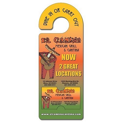 Plastic Door Hanger - 4x10.5 UV-Coated (1S) with Rounded Handle and Business Card Insert - 10 pt.