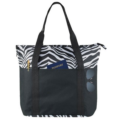 Zebra Polyester Zippered Tote Bag (20"x16"x6")