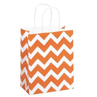 Orange Chevron 100% Recycled White Kraft Chimp Shopping Bag