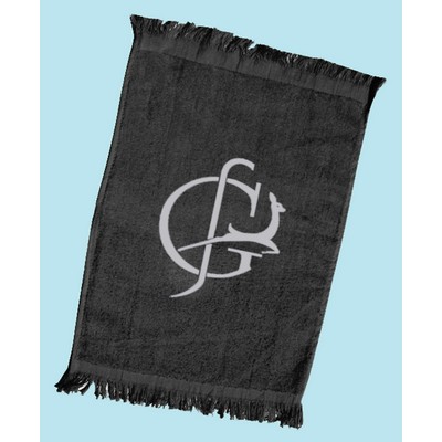 T100 Fingertip Fringed Towel 11x18 Black - (Printed)