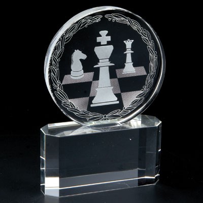 6" Optical Cut Crystal Chess Trophy Award