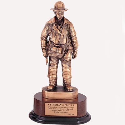 14" Antique Bronze Firefighter Trophy w/Prayer