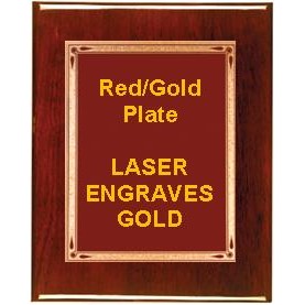 Rosewood 8" x 10" Piano Finish Plaque - With 6" x 8" Red/Gold Teardrop Plate