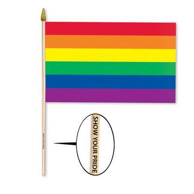 Polyester Rainbow Flag w/ Custom Direct Pad Print on Wooden Stick