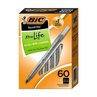 Bic Round Stick Ballpoint Pens - Med. Pt., Black Ink (Case of 9)