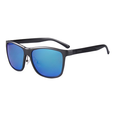 Sunglasses - Blue Mirror Lenses - Metallic Gray Frames