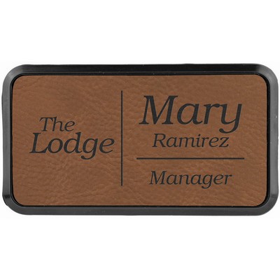 Dark Brown Laser Engraved Leatherette Round Corner Badge & Frame (3" x 1 1/2")