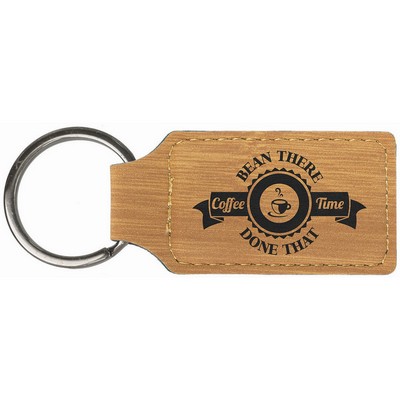 2 3/4" x 1 1/4" Bamboo Laser Engraved Leatherette Rectangle Keychain