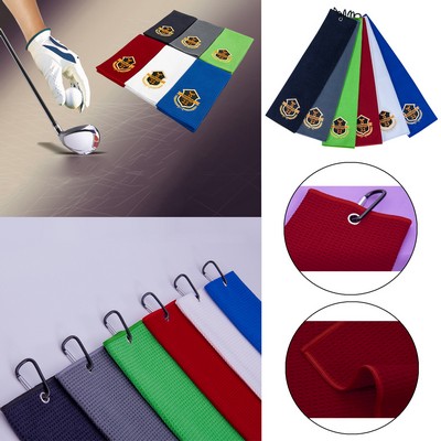 15.8 x 19.7 inch Microfiber Waffle Pattern Tri-fold Golf Towel W/Heavy Duty Carabiner Clip