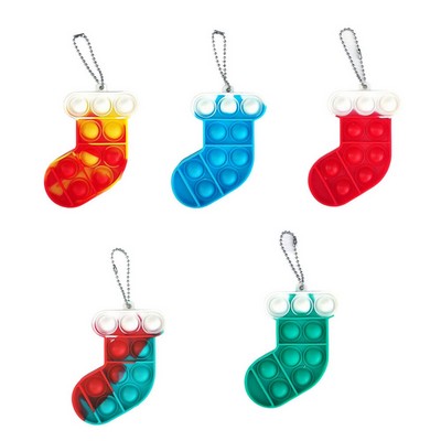 Christmas Sock Shaped Push Pop Bubble Toy Keychain