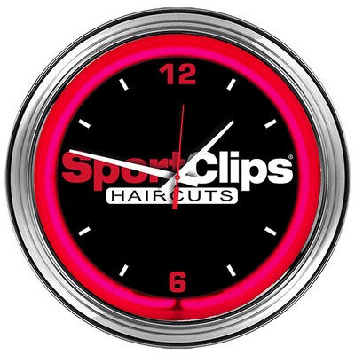 16" Chrome Steel Neon Clock with Custom Color Lens