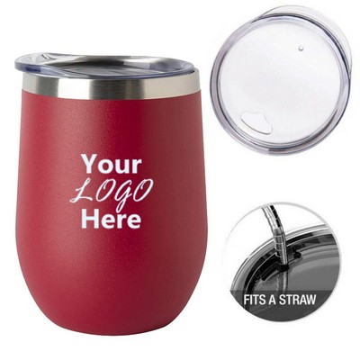 12 Oz. Wine Tumbler Double Insulated Stainless Steel with Open Sip Lid