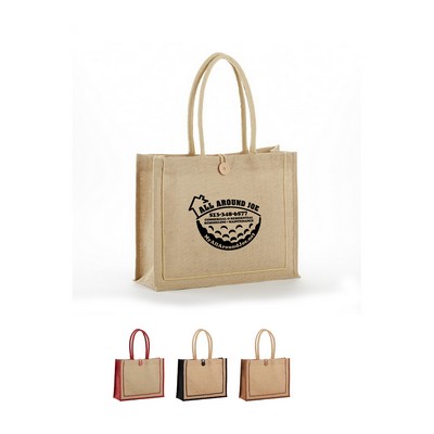 Jute Bag With Cotton Handles And Button Loop Closure