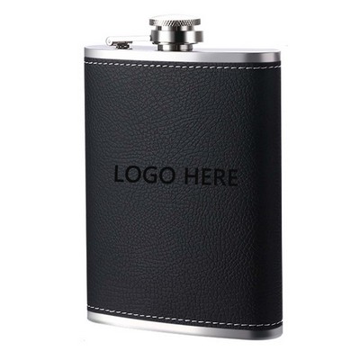 8 oz Leatherette Cover Stainless Steel Hip Flask