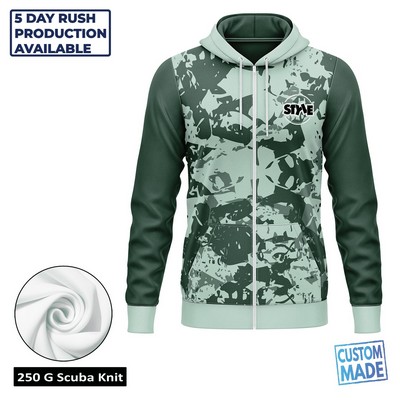 Unisex and Kids' Full Sublimation 250G Lightweight Scuba Knit Full-Zip Hoodie - Economy Series