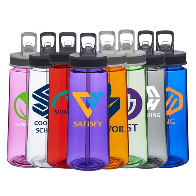 Sports Plastic Water Bottle - With Sip Straw, 22 Oz.