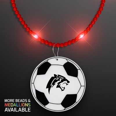 Still-Light Red Beads with Soccer Ball Medallion - Domestic Print