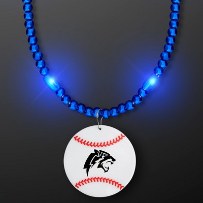 Blue LED Bead Necklace with Baseball Medallion - Domestic Imprint