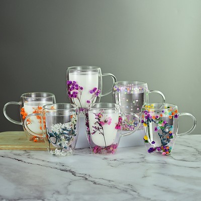 350ml Dry Flower Double Layered Glass Cup