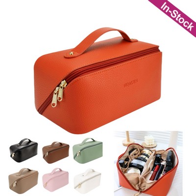 PU Leather Travel Cosmetic Storage Bag with Handle