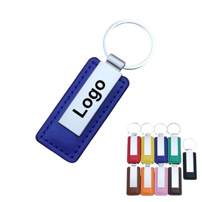 Rectangular Metal PU Leather Keychain