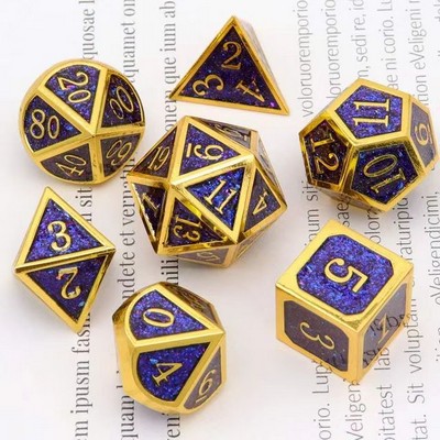 Glittery Blue Zinc Alloy DND Dice Set with Gold Edges