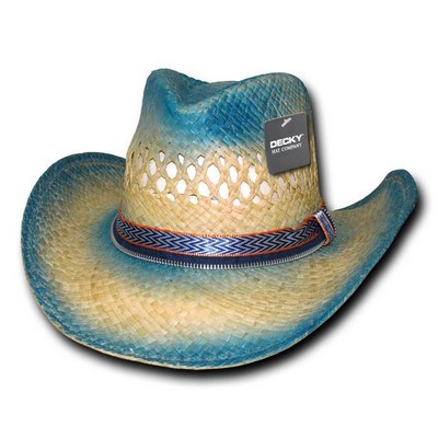 Raffia Straw Cowboy Hat w/Blue Contour