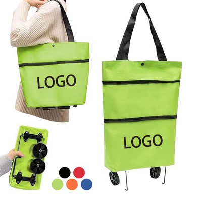 2-in-1 Heavy Duty Oxford Cloth Foldable Shopping Grocery Bag Trolley Cart w/Wheels