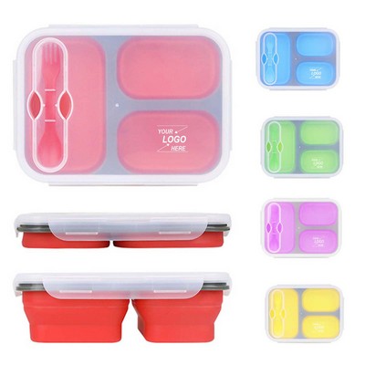 Collapsible Silicone Bento Lunch Box with Utensils