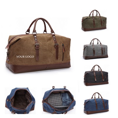 Oversized Genuine Leather Canvas Travel Duffel Bag