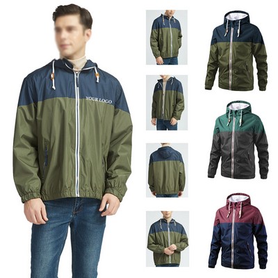 Autumn Patchwork Hooded Water Resistant Windbreaker Jackets For Men