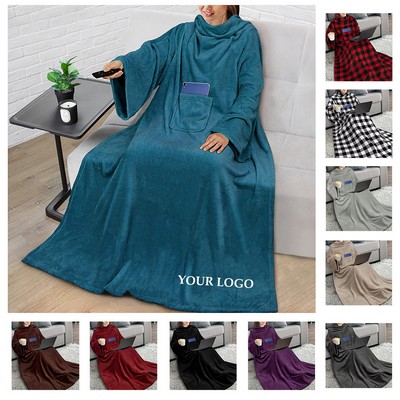 Fleece Blanket with Sleeves TV Blanket