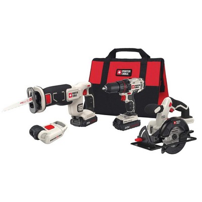 Porter Cable 20V MAX 4-Tool Combo Kit - Drill/Driver, Circ Saw, Recip Saw