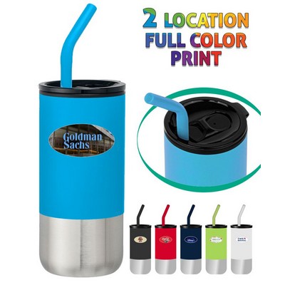 Union Printed - 18oz Double-wall Stainless Steel Tumbler (plastic liner) SS Drinking Straw and Silic