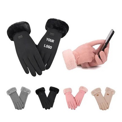 Soft Touch Screen Fleece Lined Winter Gloves With Fur Cuffs